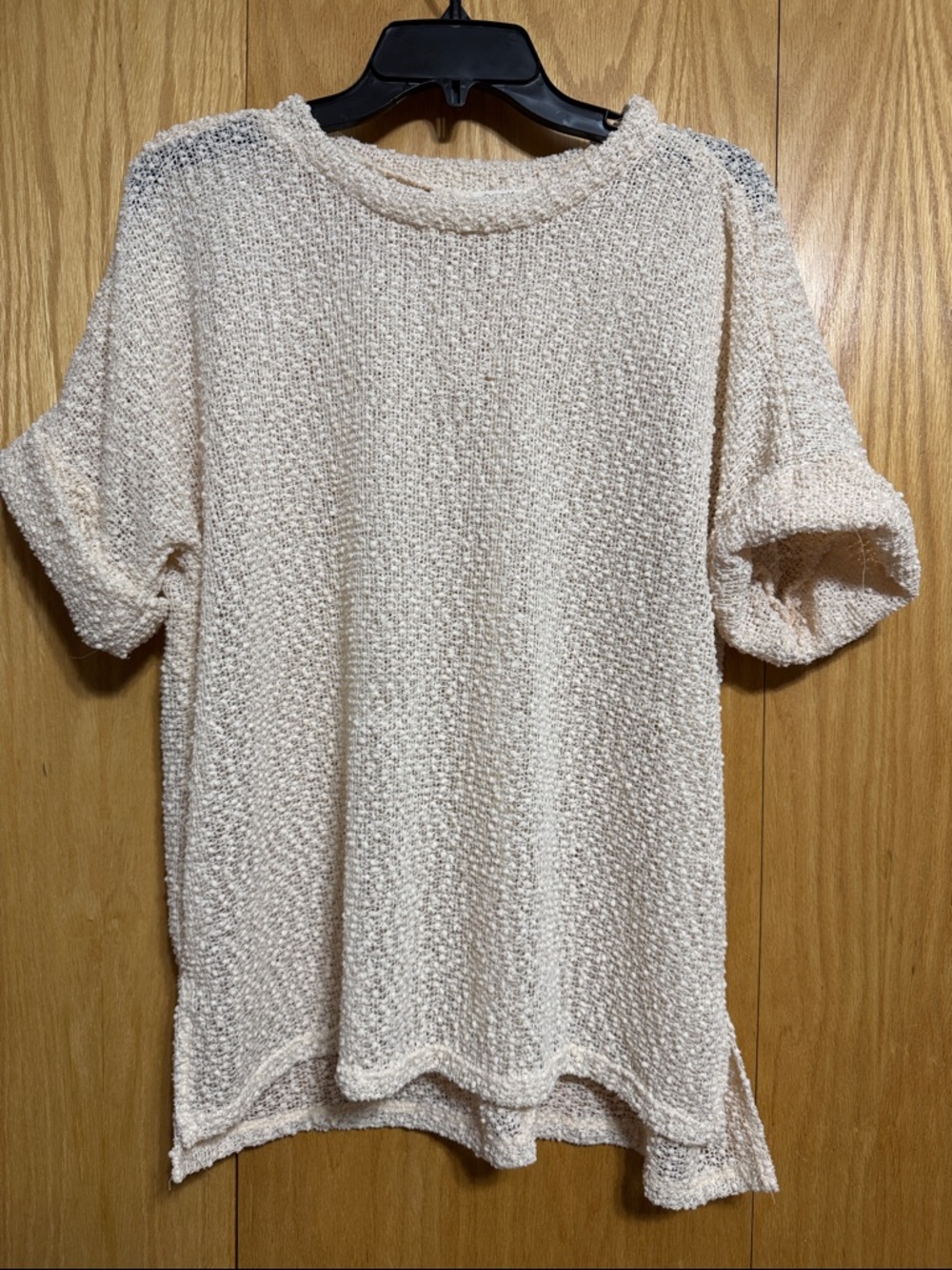 Oddy Cream Textured Short-Sleeve Sweater Top